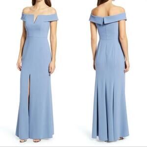 NWT Dessy Collection Notched Off the Shoulder Crepe Floor Length Gown Lark 18
